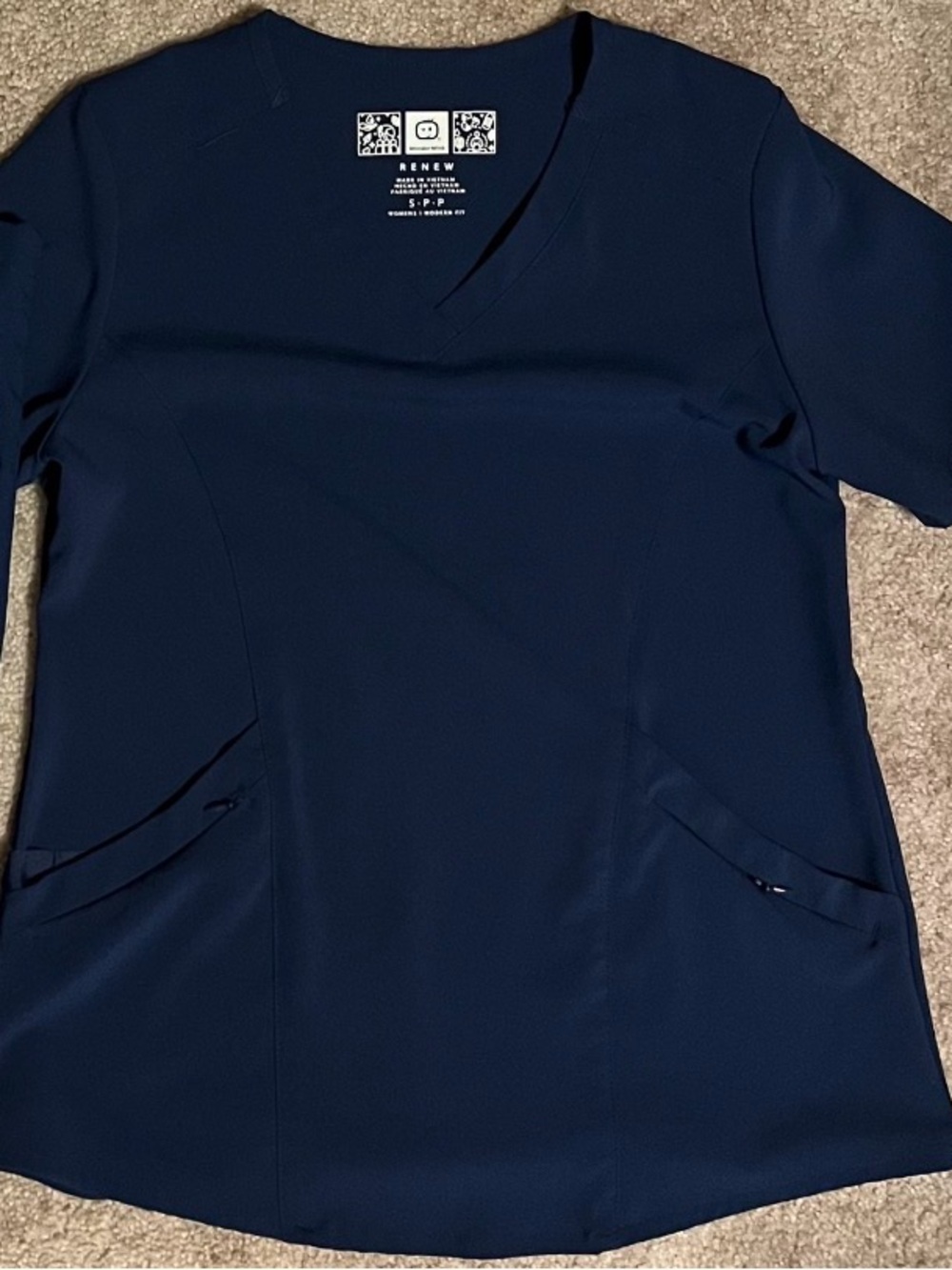 WonderWink Navy V-Neck Scrub Top with Front Pockets